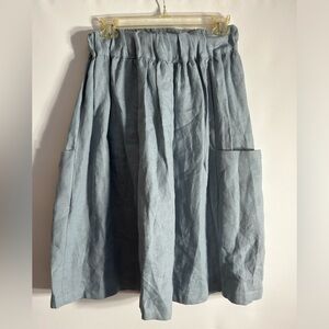 SAND SNOW LINEN THAT BREATHES BLUISH COLOR EASTIC WAIST POCKETS PULLON SKIRT S
